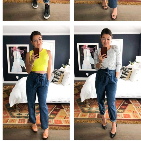 J.Crew Paper Bag Pant Blue Chambray Cropped Ankle Length Tie Waist Hemp Size 4 - Picture 13 of 13